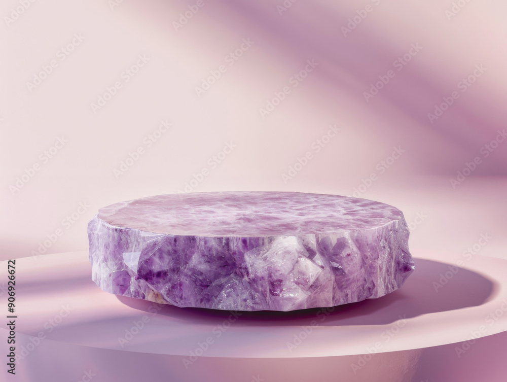 Amethyst Crystal Pedestal on Pink Background Amethyst Crystal Pedestal on Pink Background