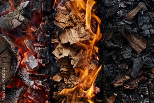 Biomass in fire - three kind of pelets burn photo