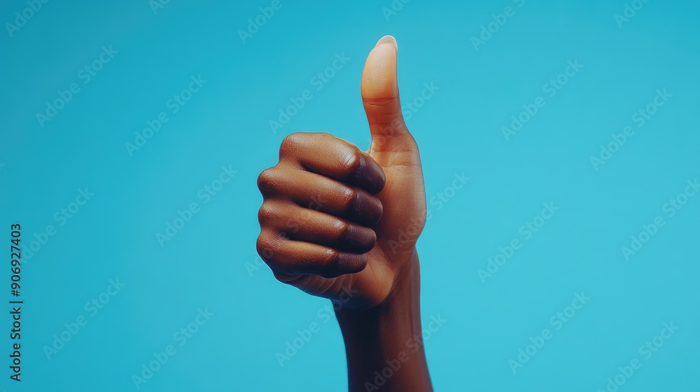 Close-up of a Thumbs Up Gesture Against a Blue Background Close-up of a Thumbs Up Gesture Against a Blue Background