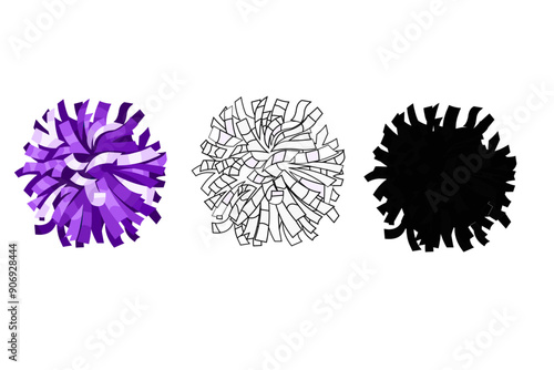 Cheerleader Pom-Poms Clipart Set - Outline, Silhouette and Color
