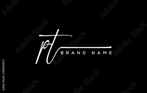 PT letter beauty handwriting vector logo.