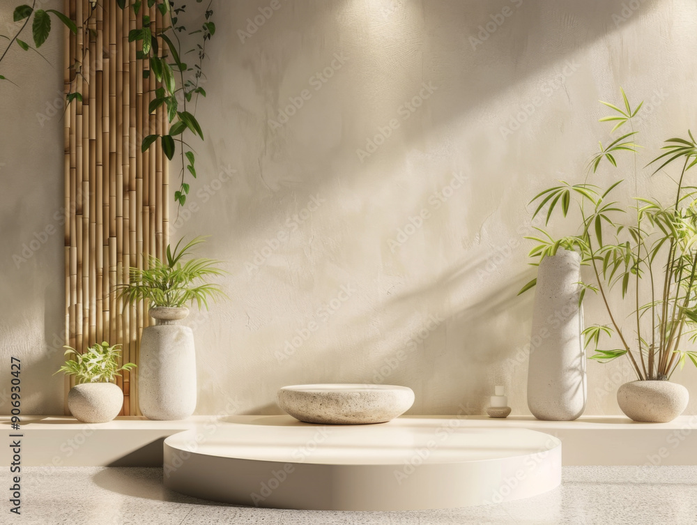 Minimalist Product Display with Stone and Bamboo Accents Minimalist Product Display with Stone and Bamboo Accents