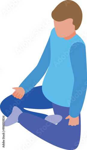 Young man wearing blue clothes practicing yoga meditation pose