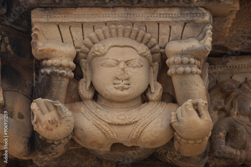 India, Madhya Pradesh, Morena, Beautiful Carving of Kichak, the Pillar Holder in Hindu Mythology, Survaya ki Garhi, photo