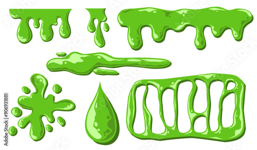 Set of Cartoon green dripping liquid paint illustration vector set 