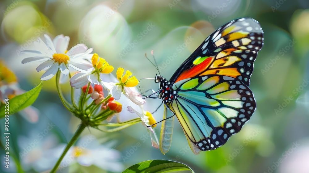 Colorful Butterfly on a White Flower Colorful Butterfly on a White Flower
