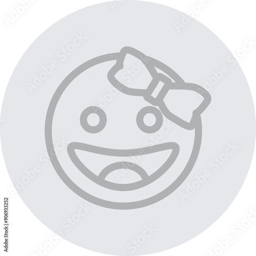 emoji bow Girl Vector Line Grey Circle Grey