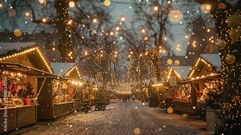 a christmas market is lit up with lights a christmas market is lit up with lights