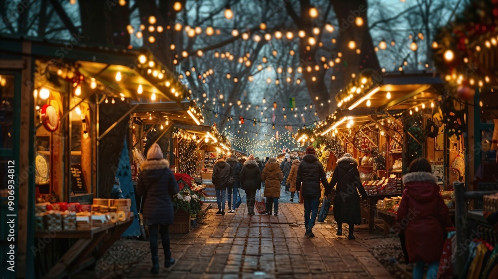 a group of people walking through a market a group of people walking through a market