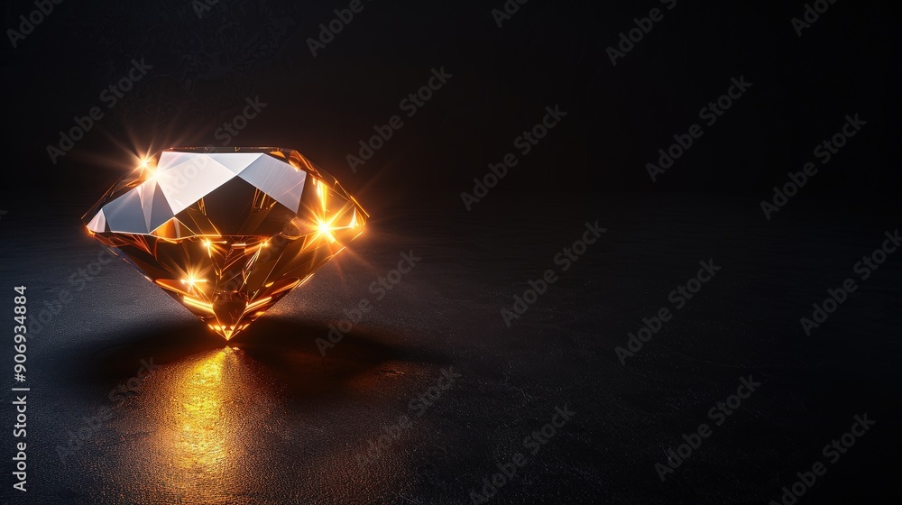 Abstract glowing diamond on a black background, a 3D rendered illustration of a diamond symbol Abstract glowing diamond on a black background, a 3D rendered illustration of a diamond symbol