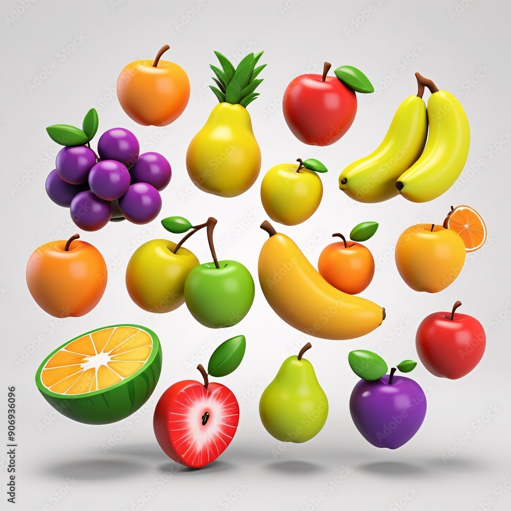3D fresh fruits icon set 3D fresh fruits icon set