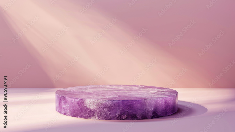 Naklejka premium Purple Stone Podium in Soft Light on Pink Background