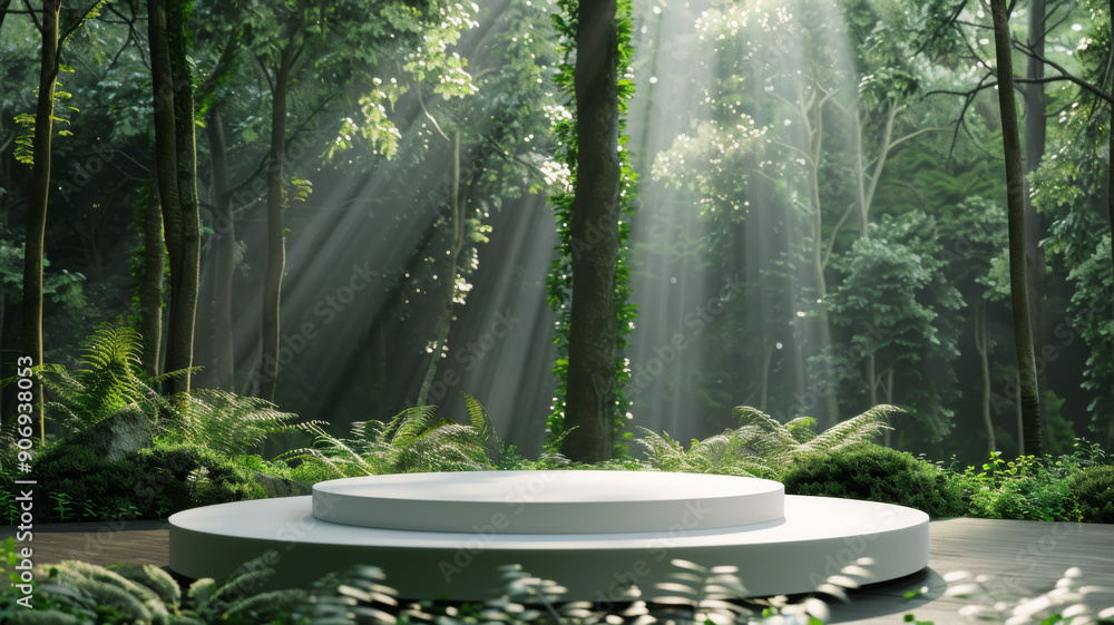 White Circular Platform in a Sunlit Forest White Circular Platform in a Sunlit Forest