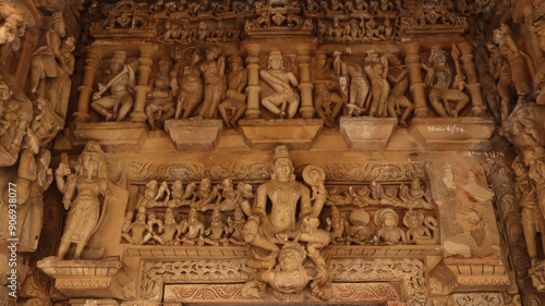 India, Madhya Pradesh, Morena, Beautiful Carvings of Hindu Deities on the Survaya ki Garhi Temple,  photo