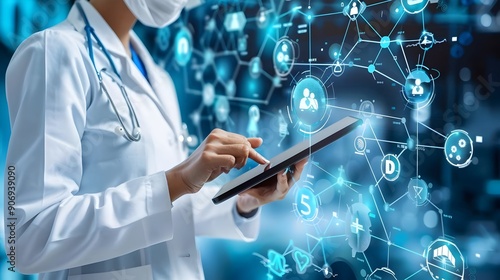 Healthcare Professional Using Digital Technology for Patient Data Management and Analysis. AI Generated