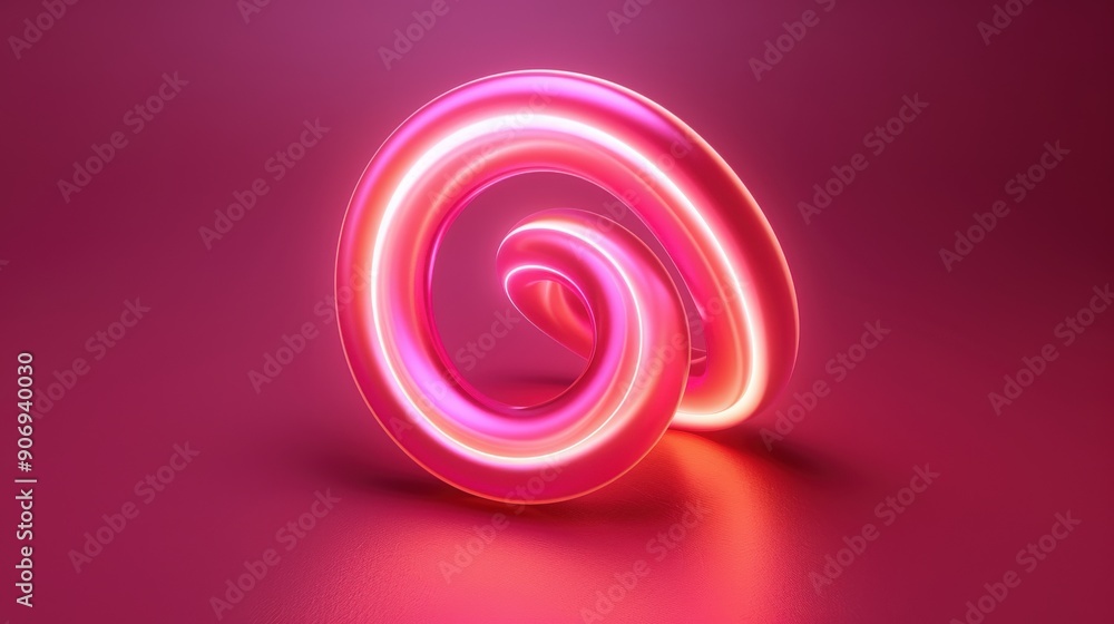 Abstract glowing swirl on a magenta background, a 3D rendered illustration of a swirl symbol Abstract glowing swirl on a magenta background, a 3D rendered illustration of a swirl symbol