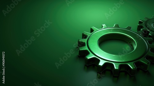 Abstract glowing gear on a forest green background, a 3D rendered illustration of a gear symbol