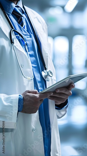 Healthcare Professional Holding Digital Tablet In Modern Medical Environment. AI Generated