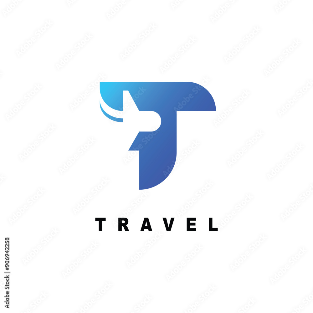 Travel logo template with letter T and plane shaped Travel logo template with letter T and plane shaped