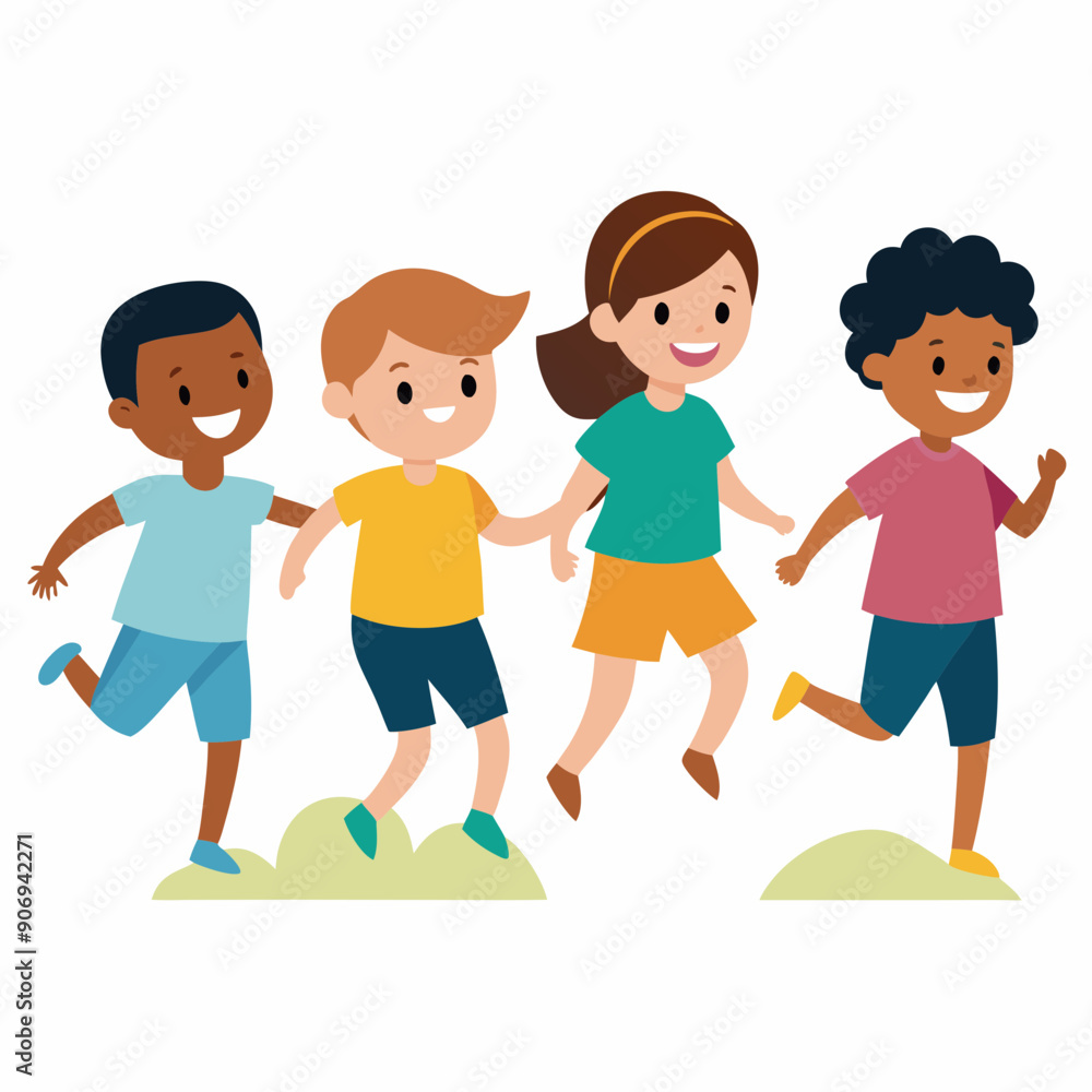 Kids playing outside vector illustration on a white background Kids playing outside vector illustration on a white background