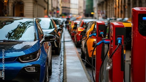 Wallpaper Mural Electric car charging stations in a busy city, representing clean transportation. Torontodigital.ca
