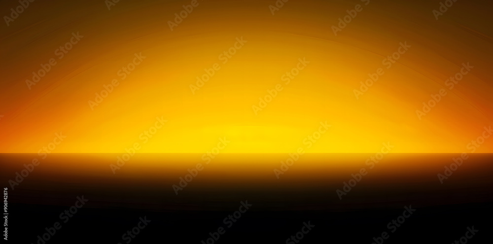 Obraz premium Yellow-orange glowing abstract color gradient wave shape on black grainy background copy space design minimal banner header cover poster design