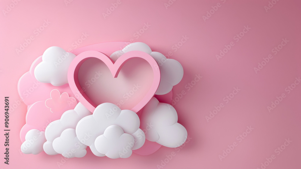 Pink Heart with Clouds on Pink Background. Pink Heart with Clouds on Pink Background.