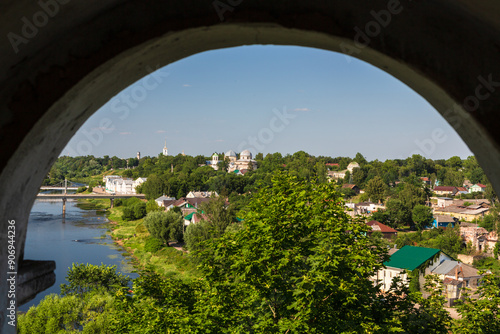 Aerial Panoramic view on Torzhok from Candle tower. Torzhok, Tver region, Russia photo