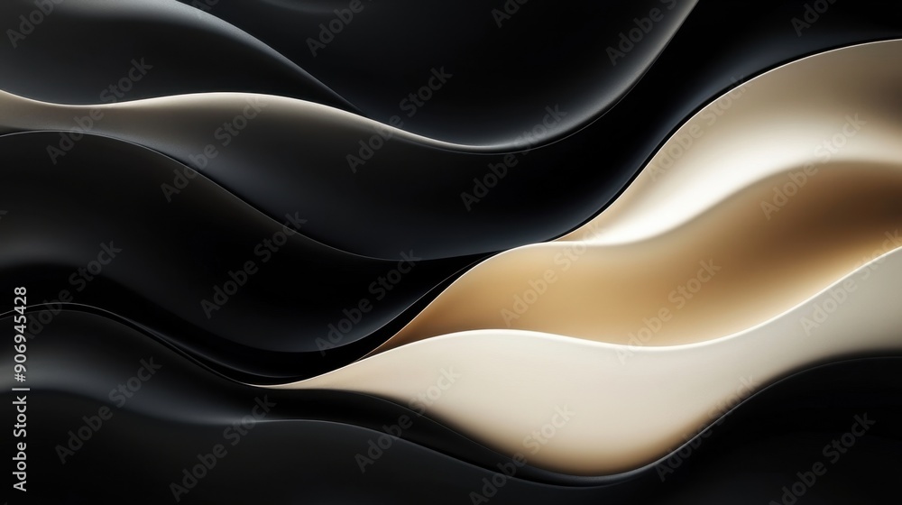 Beautiful abstract dark, black, beige, and ivory flow background with smooth waves, creating a mesmerizing visual effect.