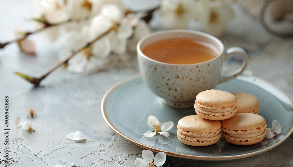 a cup of tea and some cookies on a plate a cup of tea and some cookies on a plate