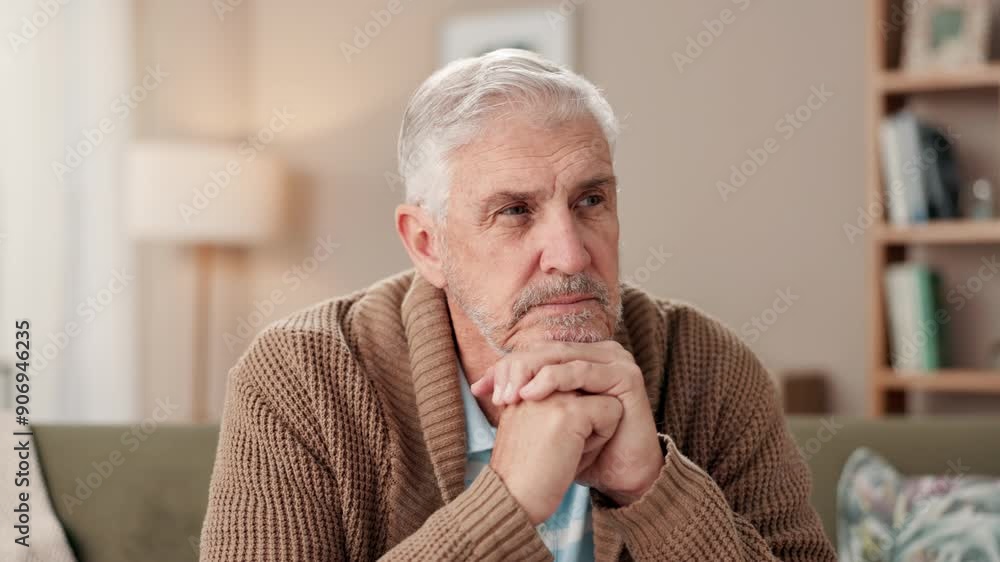 Senior, man and thinking on sofa in retirement home for legacy, memory and day dreaming with question. Elderly person, relax and couch with thoughts or remember from past with nostalgia and regret. Senior, man and thinking on sofa in retirement home for legacy, memory and day dreaming with question. Elderly person, relax and couch with thoughts or remember from past with nostalgia and regret.