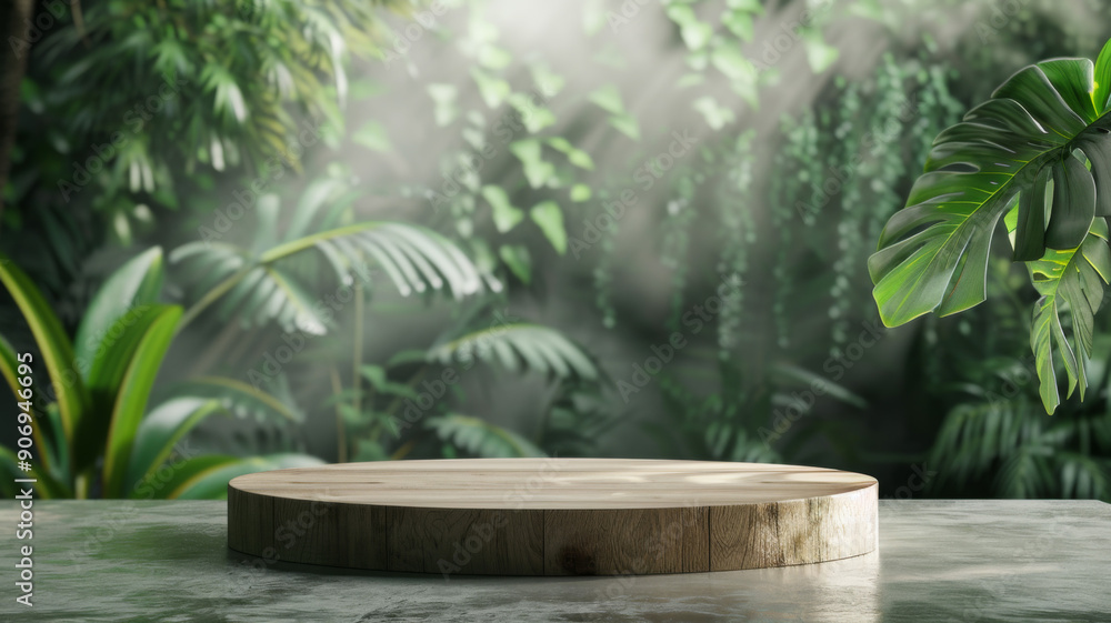Wooden Platform in a Lush Tropical Forest Setting Wooden Platform in a Lush Tropical Forest Setting