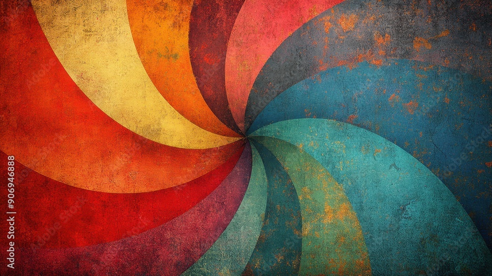 Fototapeta premium Vibrant, colorful swirl set against a textured, grungy backdrop, creating a striking and dynamic visual.