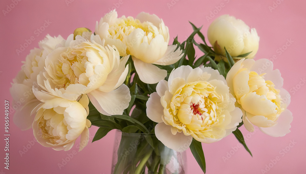 gentle pastel yellow peonies on pink background gentle pastel yellow peonies on pink background