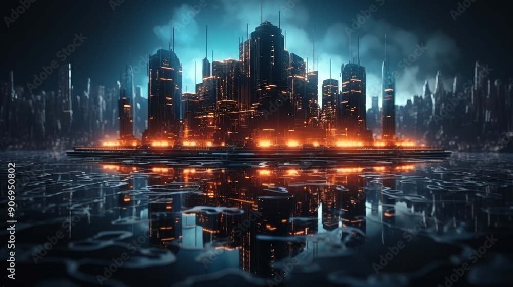 Futuristic cityscape on glowing circuit board web3, ai, and ar in technological paradigm Futuristic cityscape on glowing circuit board web3, ai, and ar in technological paradigm