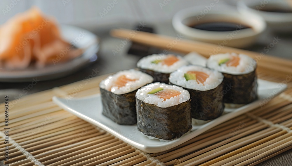 a plate of sushi and chopsticks on a table a plate of sushi and chopsticks on a table