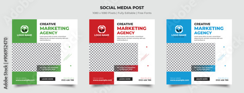 Editable minimal creative marketing agency social media post square banner template and web internet ads with Vector illustration and 3 colors