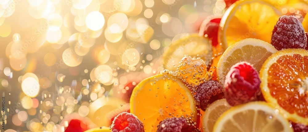 A vibrant explosion of colorful fruits blending into a refreshing drink, with copy space A vibrant explosion of colorful fruits blending into a refreshing drink, with copy space