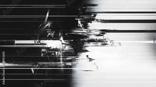 Monochrome Futuristic Glitch Abstract with Distorted CRT Backdrop