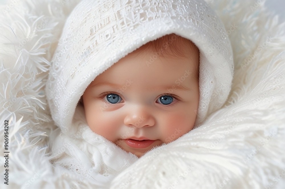 A cherubic infant with rosy cheeks and sparkling eyes, nestled on a pristine white blanket. A cherubic infant with rosy cheeks and sparkling eyes, nestled on a pristine white blanket.