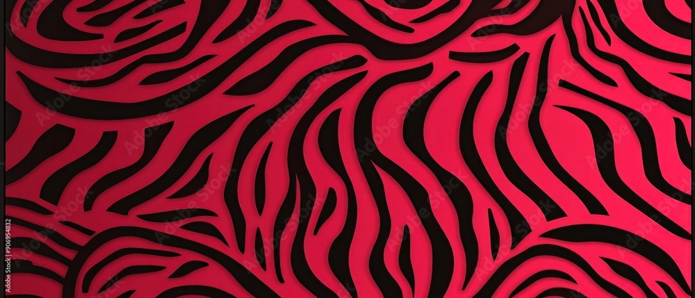 Vibrant red and black zebra stripes create a striking design on the textured surface Vibrant red and black zebra stripes create a striking design on the textured surface