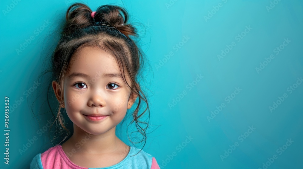 A girl with playful hair smiles brightly, enjoying her moment of happiness A girl with playful hair smiles brightly, enjoying her moment of happiness