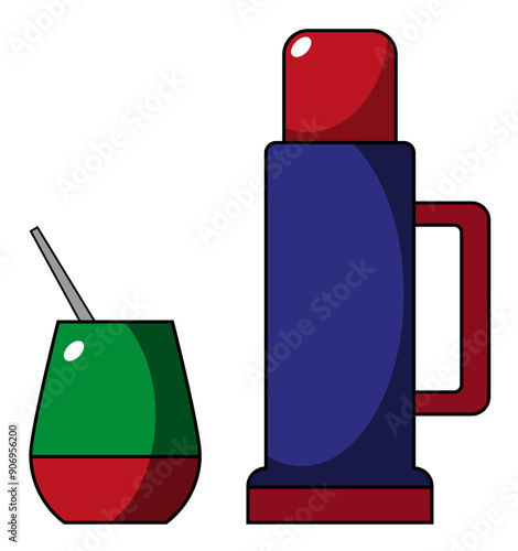 Vector e ilustración de un mate y un termo. Icono de Latinoamérica para tienda virtual, sitio web, app, grafica, etc.  