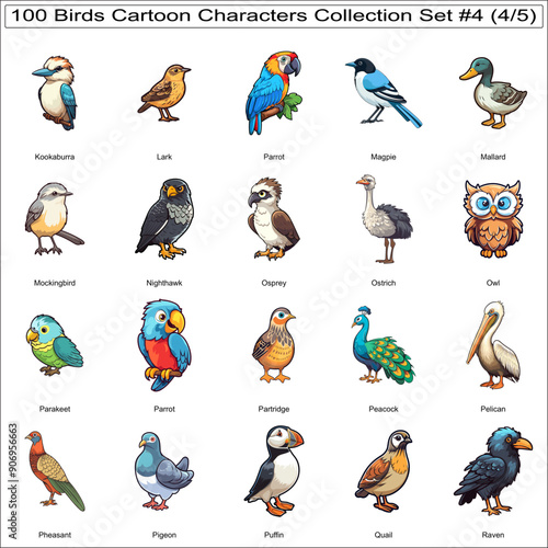 Cute Birds Cartoon Characters Bundle Collection Set of 100 Birds Part 4