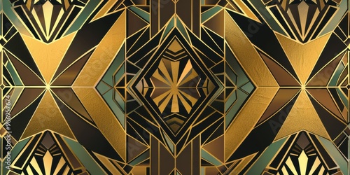 Art Deco Geometric Pattern in Gold and Green Tones