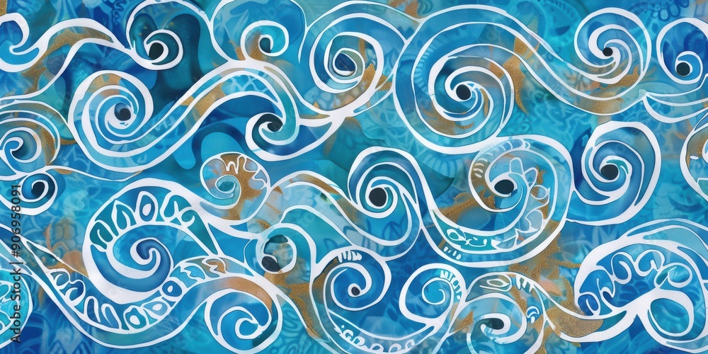 Whimsical Swirls of Blue Ocean Waves Whimsical Swirls of Blue Ocean Waves
