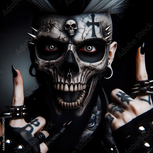 Gothic Skull Makeup and Tattooed Hands