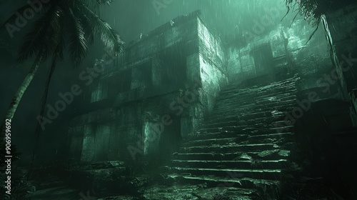 Mysterious Ruins Underwater with Lush Foliage