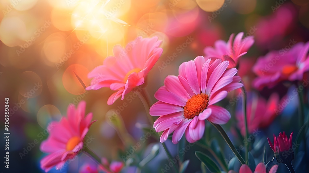 Vibrant Pink Daisies in a Sunlit Garden Vibrant Pink Daisies in a Sunlit Garden