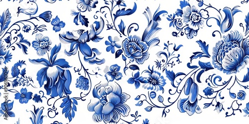 Wallpaper Mural Blue Floral Pattern with Intricate Design Elements Torontodigital.ca